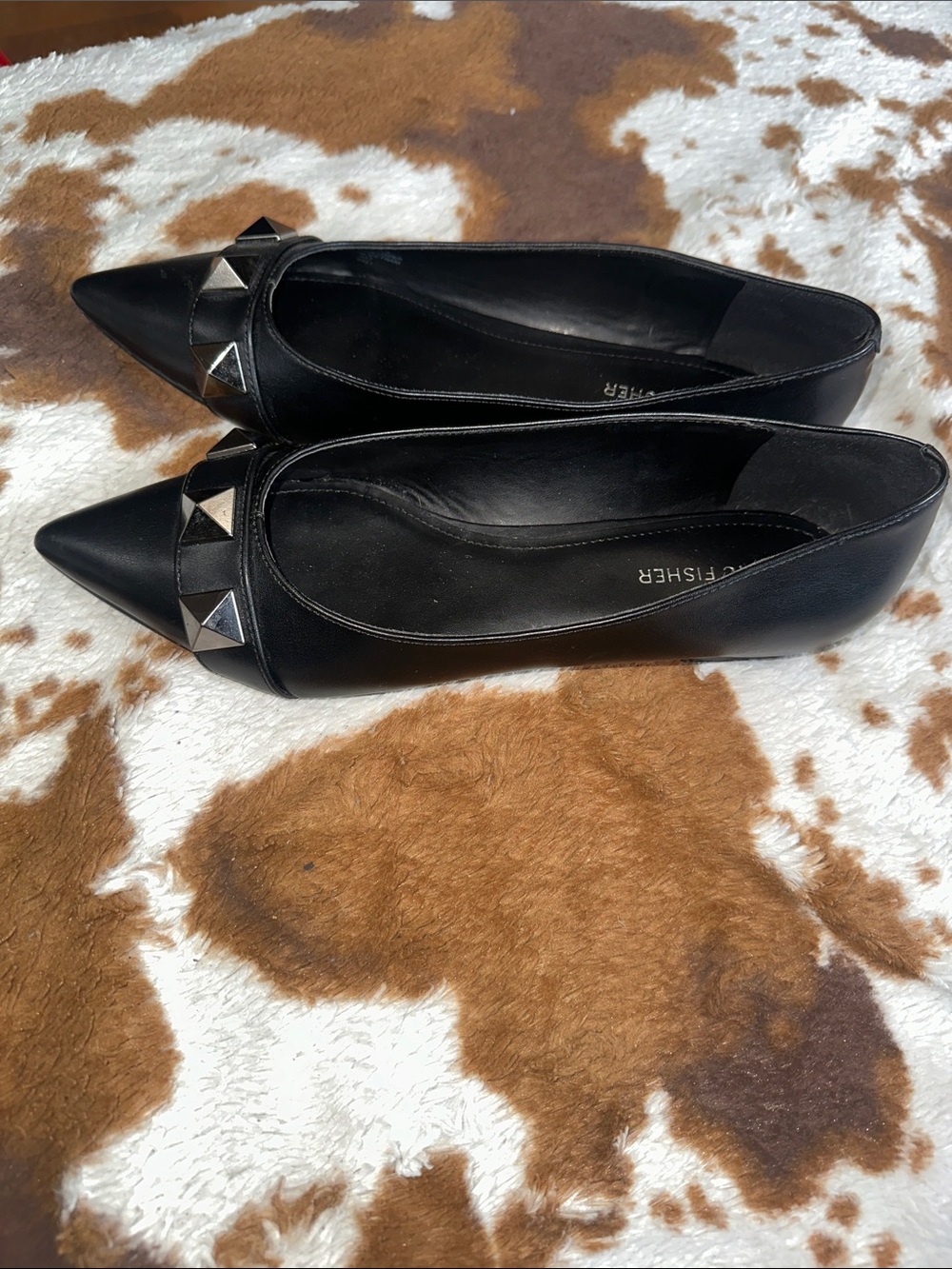 Marc Fisher Black Pointed-Toe Studded Flats - Picture 2 of 3
